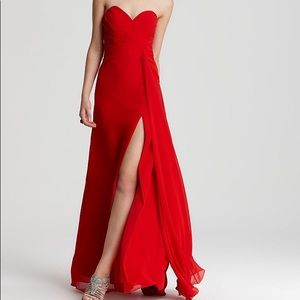 Faviana strapless red gown